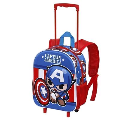 Marvel Captain America Let's go-3D Backpack with Small Wheels, Blue