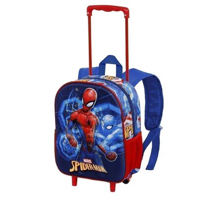 Marvel Spiderman Powerful-Mochila 3D con Ruedas Pequeña, Azul