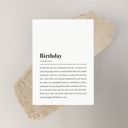 Postkarte zum Geburtstag: "Geburtstag" Definition
