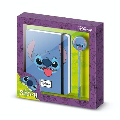 Disney Lilo and Stitch Face-Gift Box with Diary and Fashion Pen, Blue