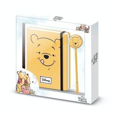 Disney Winnie The Pooh Face-Gift Box with Diary and Fashion Pen, Yellow