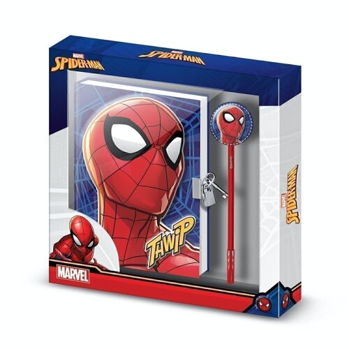 Marvel Spiderman Sides-Caja Regalo con Diario con Cadena y Bolígrafo Fashion, Azul