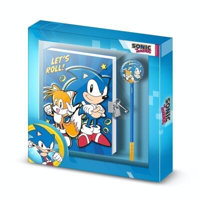 Sega-Sonic Lets roll-Confezione regalo con diario con catena e penna alla moda, blu