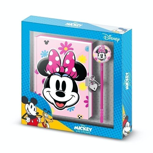 Disney Minnie Mouse Floral-Caja Regalo con Diario con Cadena y Bolígrafo Fashion, Rosa
