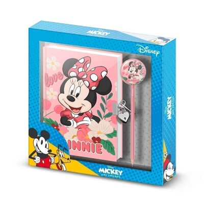 Disney Minnie Mouse Garden-Gift Box with Diary with Chain and Fashion Pen, Pink