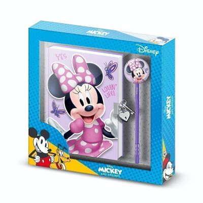 Disney Minnie Mouse Butterflies-Caja Regalo con Diario con Cadena y Bolígrafo Fashion, Lila