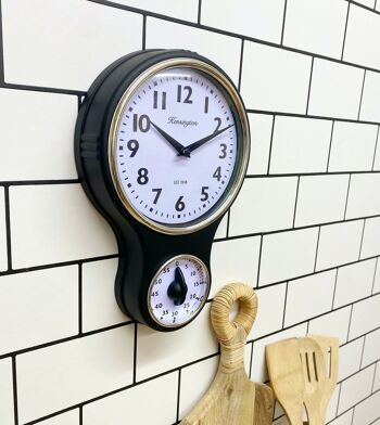 Horloge murale Kensington noire avec minuterie 4