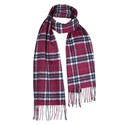 Cashmere and Lambswool Mixed Tartan Scarf, Red & Black