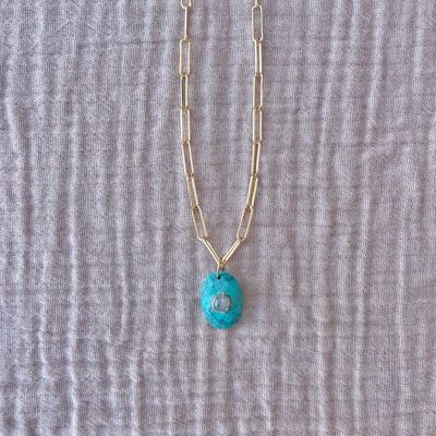 Stainless steel chain necklace and blue howlite pendant