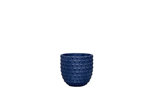 Cement	Plant Pot| Pine-inspired Design	| Indoor Tumbler Pot	| 3D Geometric Pattern	| Hand-finished	in a Navy colour
