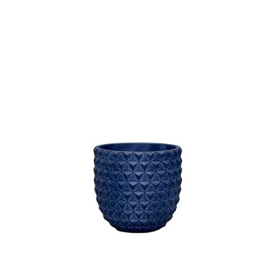 Cement	Plant Pot| Pine-inspired Design	| Indoor Tumbler Pot	| 3D Geometric Pattern	| Hand-finished	in a Navy colour