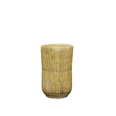 Vase en ciment dans un design de texture paille | Effet tissé bambou | Forme de sablier faite à la main | dans une couleur beige