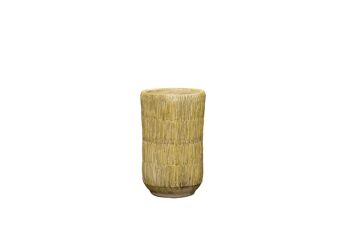 Vase en ciment dans un design de texture paille | Effet tissé bambou | Forme de sablier faite à la main | dans une couleur beige 1