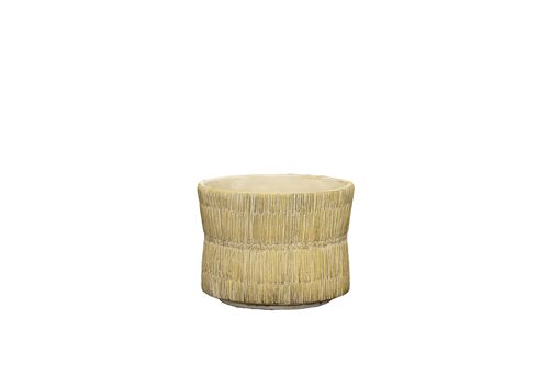 Cement	Plant Pot in a Straw texture design	| Bamboo woven effect	| Handmade	Hourglass Shape| in a Beige colour