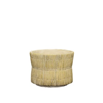 Zement-Blumentopf in einem Stroh-Textur-Design | Bambus gewebter Effekt | Handgemachte Sanduhrform | in einer beigen Farbe