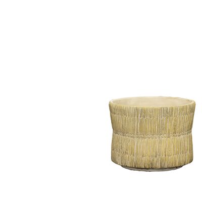 Vaso per piante in cemento con design a trama di paglia | Effetto bambù intrecciato | Forma a clessidra fatta a mano| in un colore beige