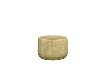 Ciment Plant Potin une conception de texture de paille | Effet tissé bambou | Pot effilé d'intérieur fait à la main | dans une couleur beige 1
