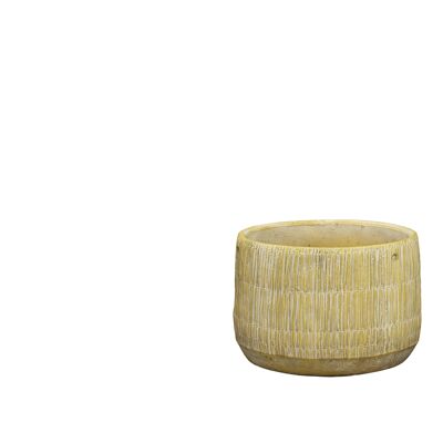 Pianta di cemento Potin un disegno di trama di paglia | Effetto bambù intrecciato | Vaso affusolato per interni fatto a mano | in un colore beige