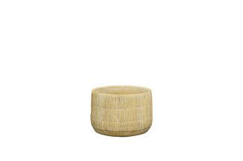 Pot de fleurs en ciment dans une texture de paille | Effet tissé bambou | Pot effilé d'intérieur fait à la main | dans une couleur beige 3