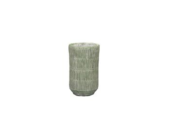 Vase en ciment dans un design de texture paille | Effet tissé bambou | Forme de sablier faite à la main | dans une couleur citron vert 1