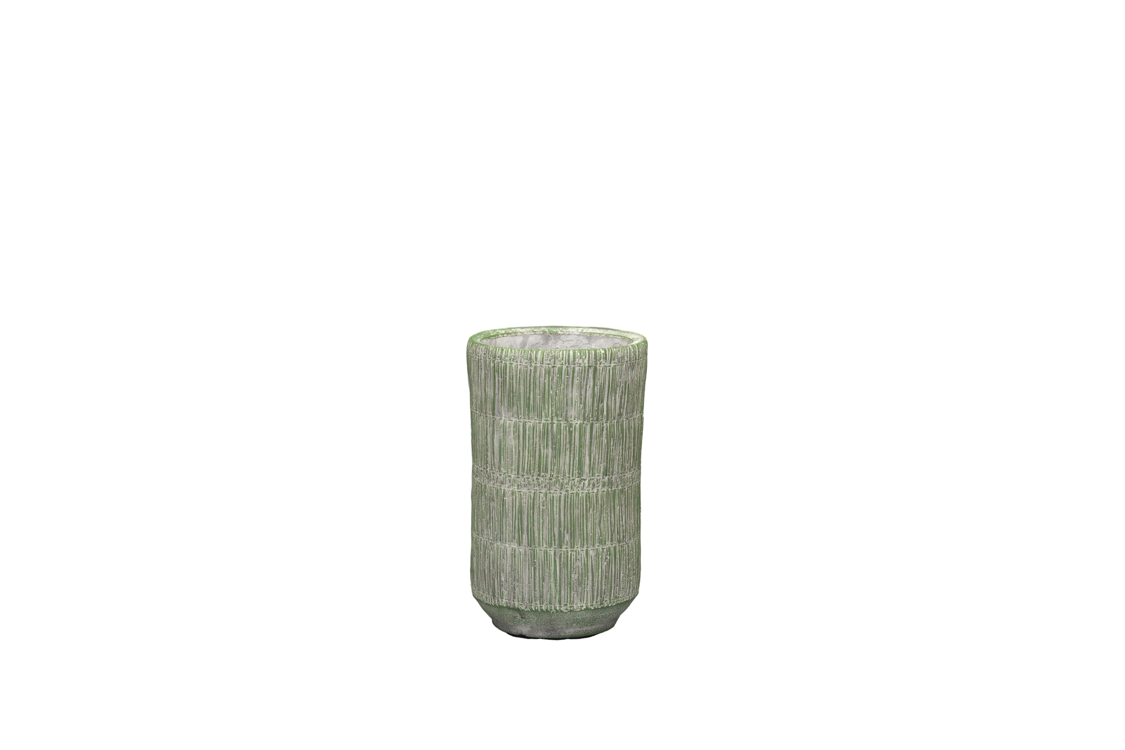 Cement	Vase in a Straw texture design | Bamboo woven effect | Handmade Hourglass Shape | in a Lime colour