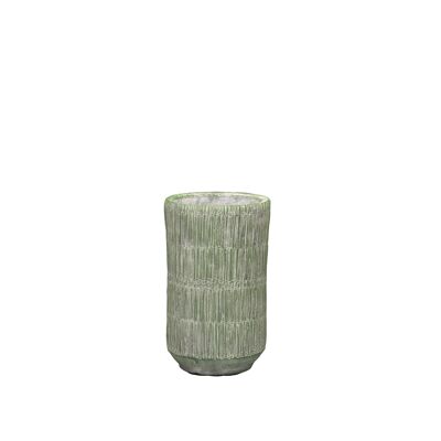 Vase en ciment dans un design de texture paille | Effet tissé bambou | Forme de sablier faite à la main | dans une couleur citron vert