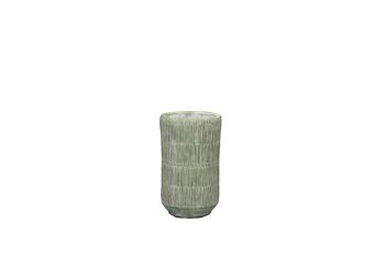 Vase en ciment dans un design de texture paille | Effet tissé bambou | Forme de sablier faite à la main | dans une couleur citron vert 1