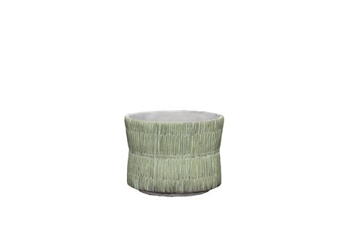 Cement	Plant Pot in a Straw texture design	| Bamboo woven effect	 | Handmade	Hourglass Shape | in a Lime colour