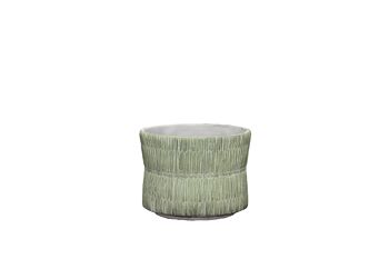 Pot de fleurs en ciment dans une texture de paille | Effet tissé bambou | Forme de sablier faite à la main | dans une couleur citron vert 1