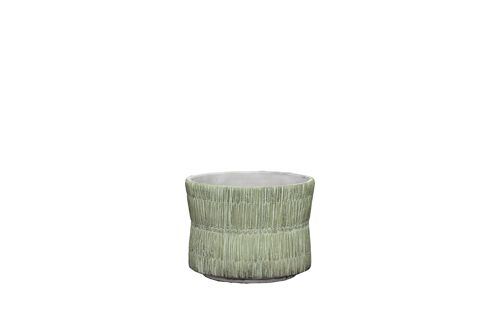 Cement	Plant Pot in a Straw texture design	| Bamboo woven effect	 | Handmade	Hourglass Shape | in a Lime colour