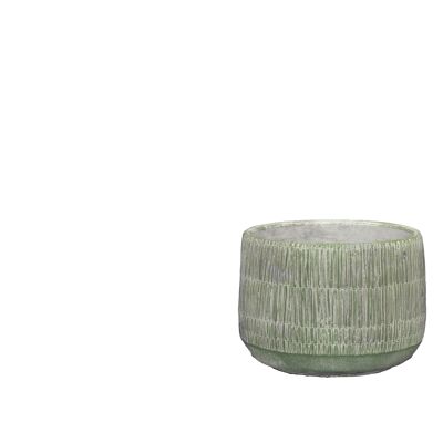 Vaso per piante in cemento con design a trama di paglia | Effetto bambù intrecciato | Vaso affusolato per interni fatto a mano | in un colore lime