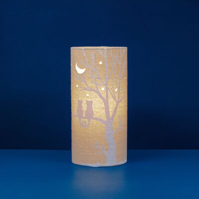 Linen Fabric	Table Lamp	with a Love Cats Design | Creature-themed | Night Light	| with Cut-out shapes