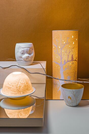 Lampe de table en tissu de lin avec un motif de hibou | sur le thème des créatures | Veilleuse | avec formes découpées | Lampe pour enfants 2