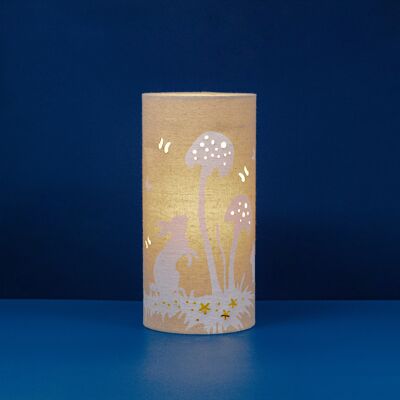 Lampe de table en tissu de lin avec un motif de lapin | sur le thème des créatures | Veilleuse | avec formes découpées | Lampe pour enfants