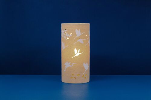 Linen Fabric	Table Lamp with a Cranes and Bamboos design	| Nature-themed | Night Light	| with Cut-out shapes