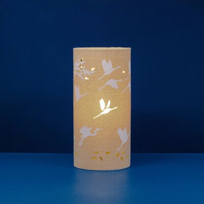 Linen Fabric	Table Lamp with a Cranes and Bamboos design	| Nature-themed | Night Light	| with Cut-out shapes