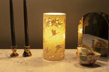 Lampe de table en tissu de lin avec un design de grues et de bambous | sur le thème de la nature | Veilleuse | avec formes découpées 3