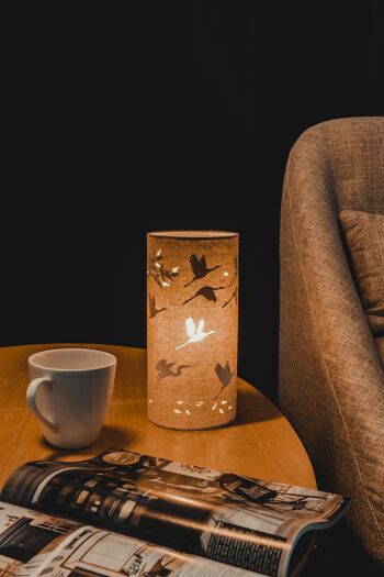 Lampe de table en tissu de lin avec un design de grues et de bambous | sur le thème de la nature | Veilleuse | avec formes découpées 4