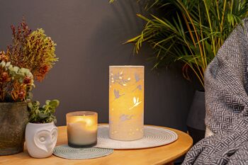 Lampe de table en tissu de lin avec un design de grues et de bambous | sur le thème de la nature | Veilleuse | avec formes découpées 6