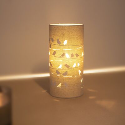 Lampe de table en tissu de lin avec un design d'oiseaux sur un fil | sur le thème de la nature | Veilleuse | avec formes découpées