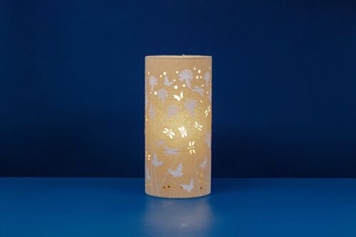 Linen Fabric	Table Lamp	with a Butterflies and Dragonflies design	| Nature-themed	| Night Light	| with Cut-out shapes
