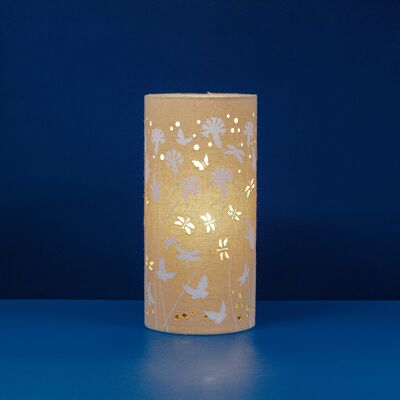 Lampe de table en tissu de lin avec un design de papillons et de libellules | sur le thème de la nature | Veilleuse | avec formes découpées