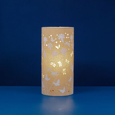 Linen Fabric	Table Lamp	with a Butterflies and Dragonflies design	| Nature-themed	| Night Light	| with Cut-out shapes