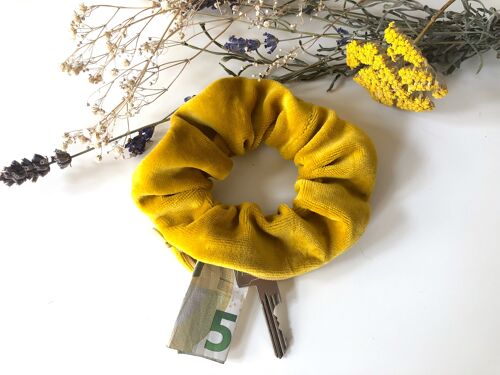 Bio-Baumwoll Scrunchie VELVET gelb mit Reißverschluss