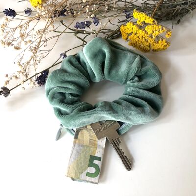 Organic cotton scrunchie VELVET sage green with zipper