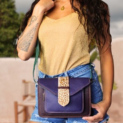 Recycled Leather Shoulder Bag, interchangeable reversible tab. MINI BAG