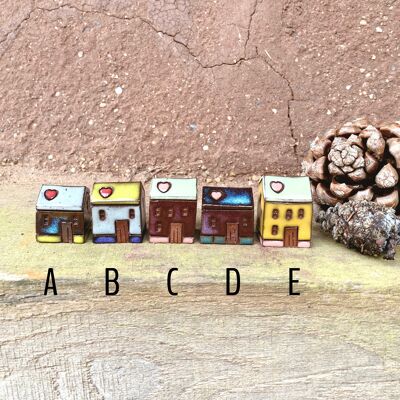 Set of 5 Tiny Ceramic Houses , Miniature house, British Houses