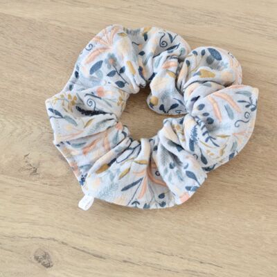 Blue floral cotton gauze scrunchie