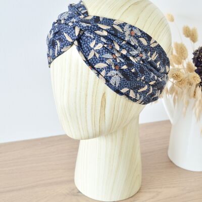 Damenstirnband mit blauen Tupfen und Blumen