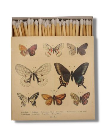 Curator Home Allumettes de sécurité longues de luxe I Boîte d'allumettes carrée design papillons botaniques 1